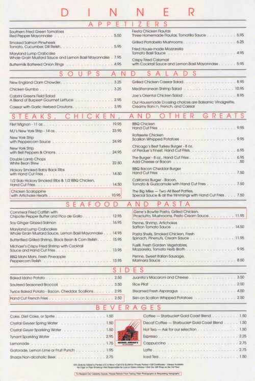 Speisekarte | Michael Jordans Restaurant | Innenansicht