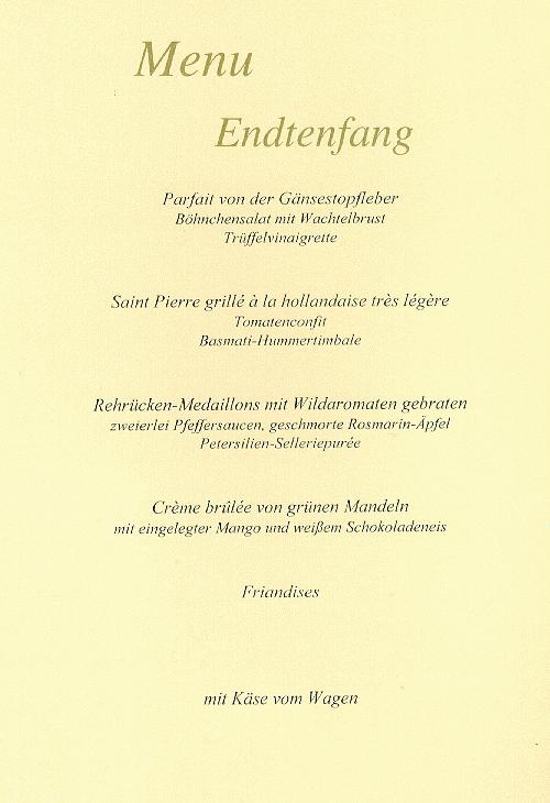 Speisekarte | Endtenfang No 3/1999 | Innenansicht