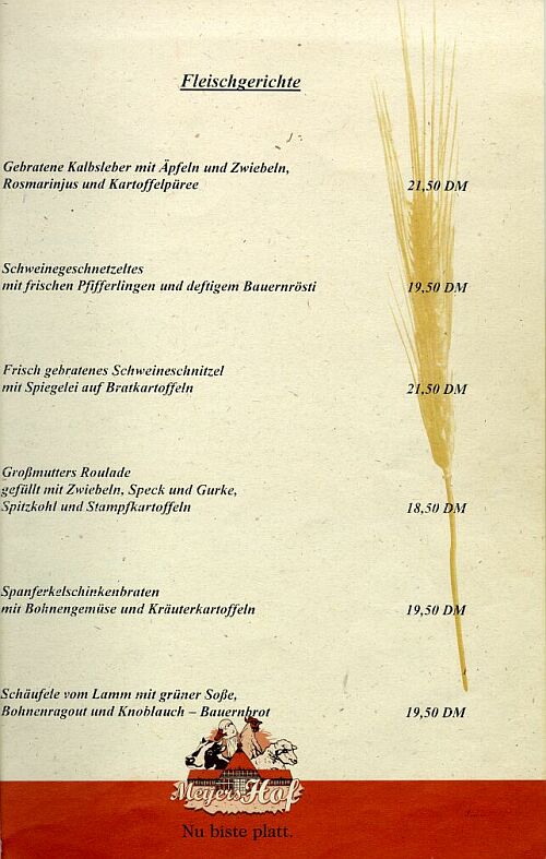 Speisekarte | Meyers Hof (Zoo Hannover) | Innenansicht