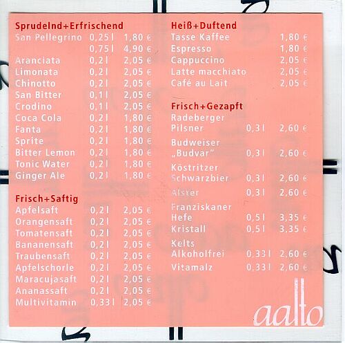 Speisekarte | Aalto | Innenansicht