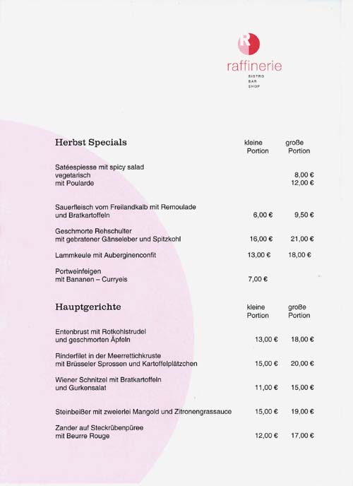 Speisekarte | Dannis Raffinerie | Innenansicht