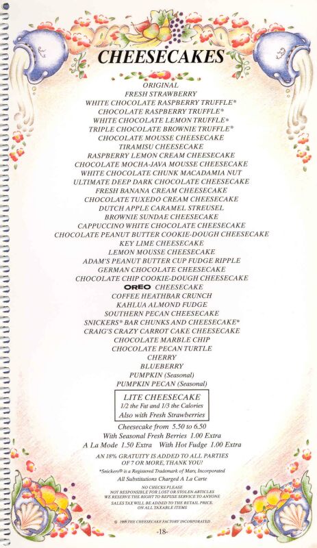 Speisekarte | Cheesecake Factory | Innenansicht