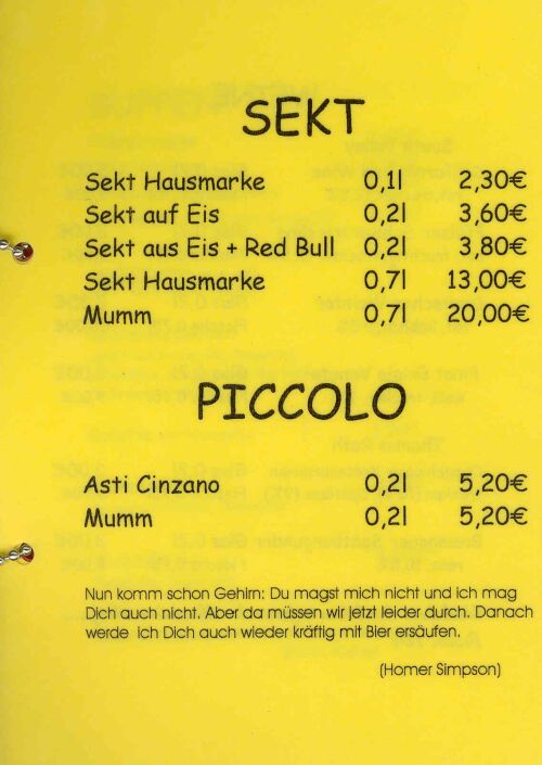 Speisekarte | Panopticum | Innenansicht