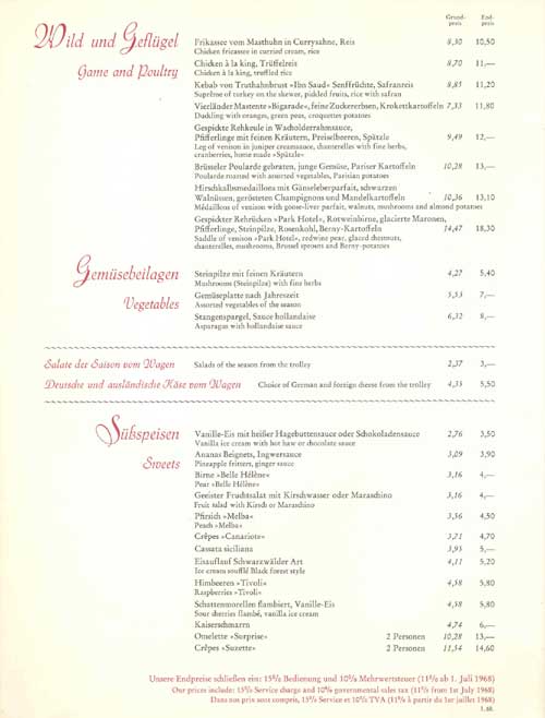 Speisekarte | Ritters Park Hotel | Innenansicht