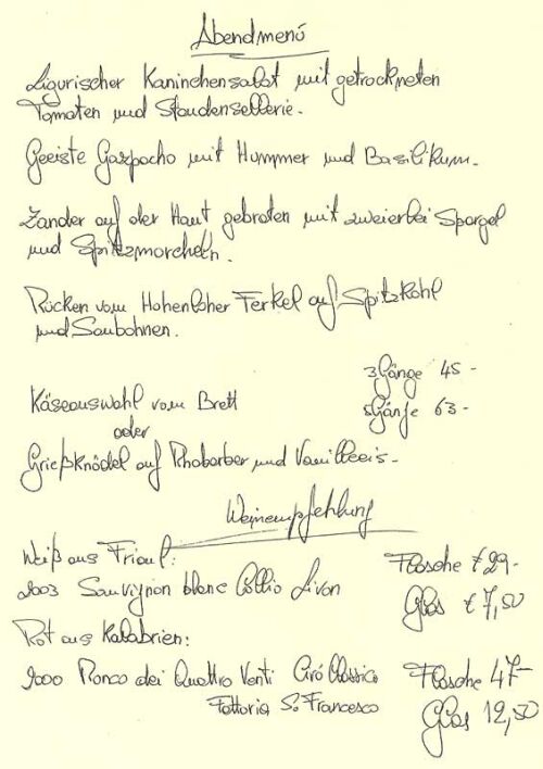 Speisekarte | Poletto | Innenansicht