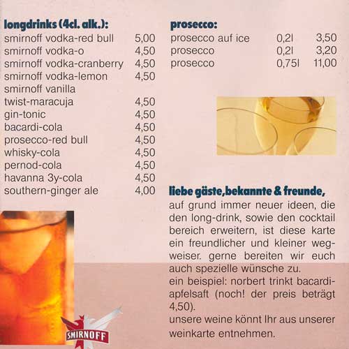 Speisekarte | bar mont fort | Innenansicht