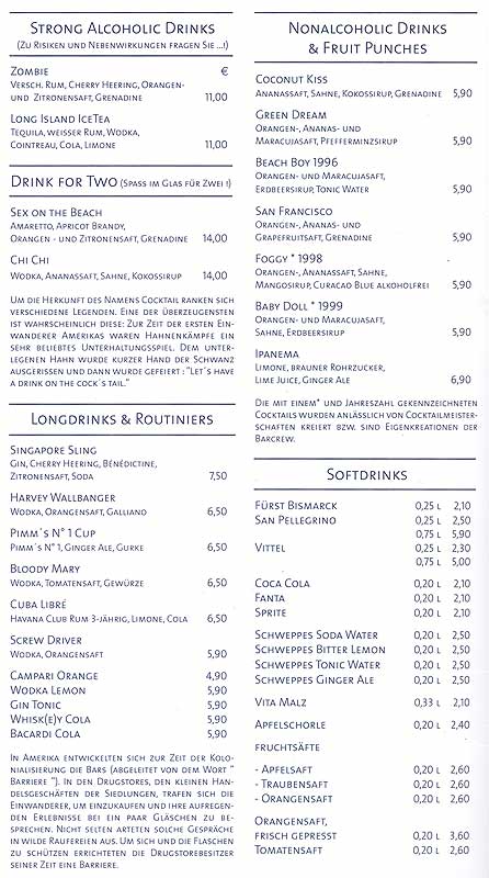 Speisekarte | Marina Cafe | Innenansicht