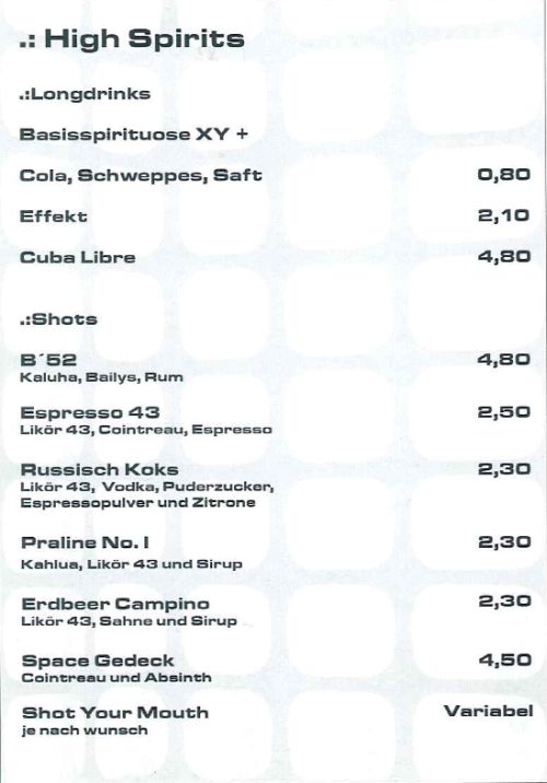 Speisekarte | Tiefenrausch | Innenansicht